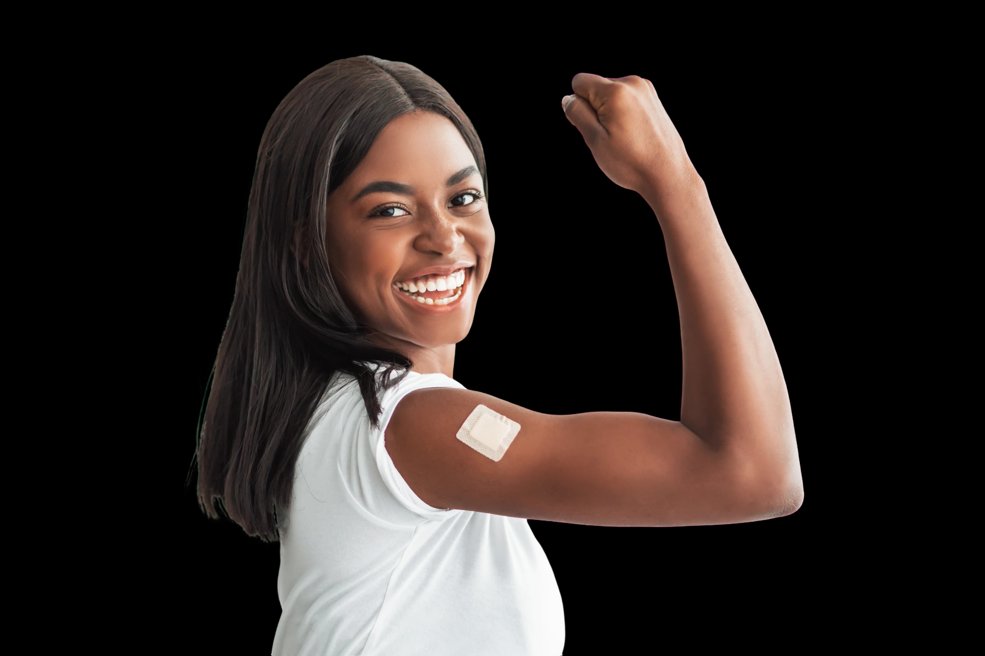 Woman flexing with patch